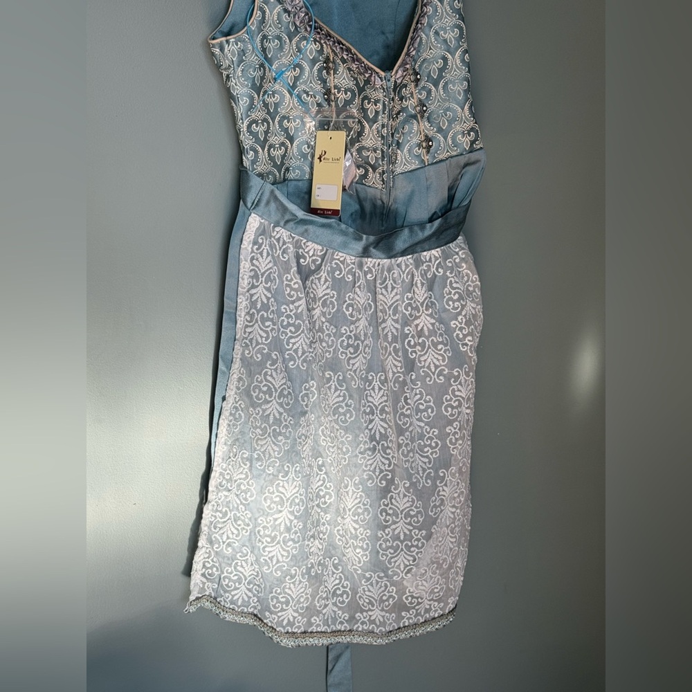 NWT Alte Liebe Oktoberfest Bavarian Dirndl Dress German Silver Blue Size 8 - Picture 11 of 16